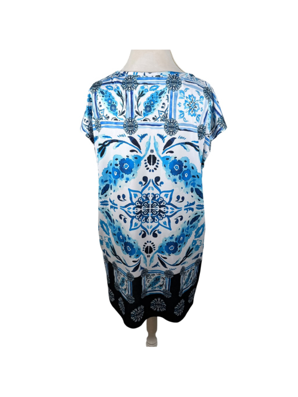 Mely New York Blue White Tile Print Shift Dress Mediterranean Beachy Size XL - Picture 4 of 10